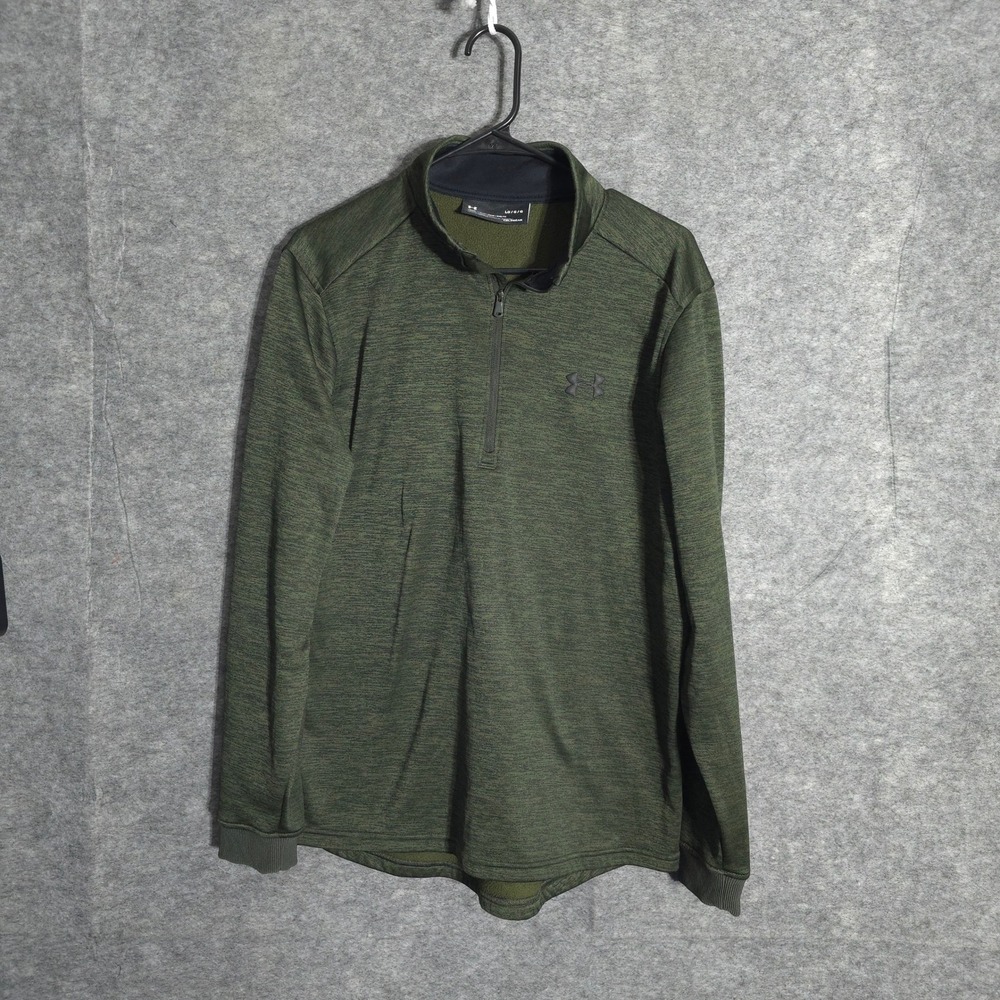 Under Armour ColdGear Pullover Men Large Green Heathered Quarter Zip Loose Fit